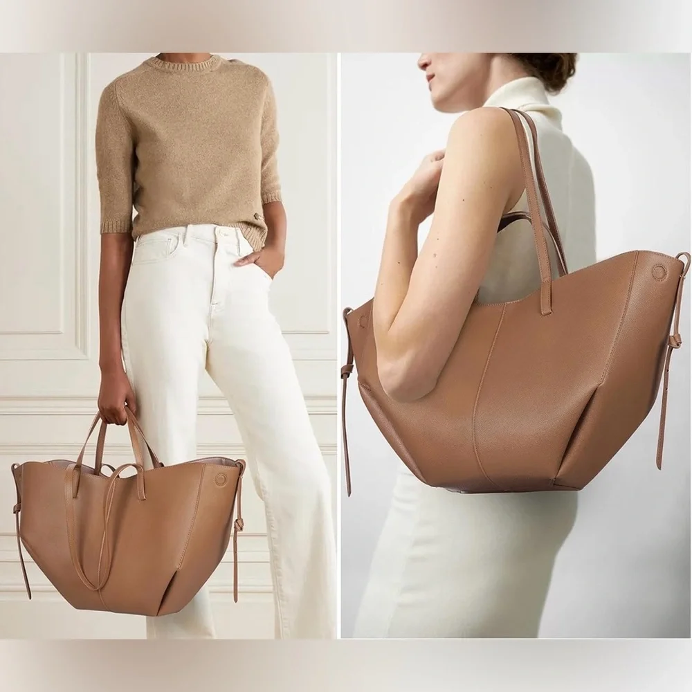 Camel Vegan Leather Tote Bag Oversized Shoulder Bag Minimalist Work Purse Large - Picture 2 of 4